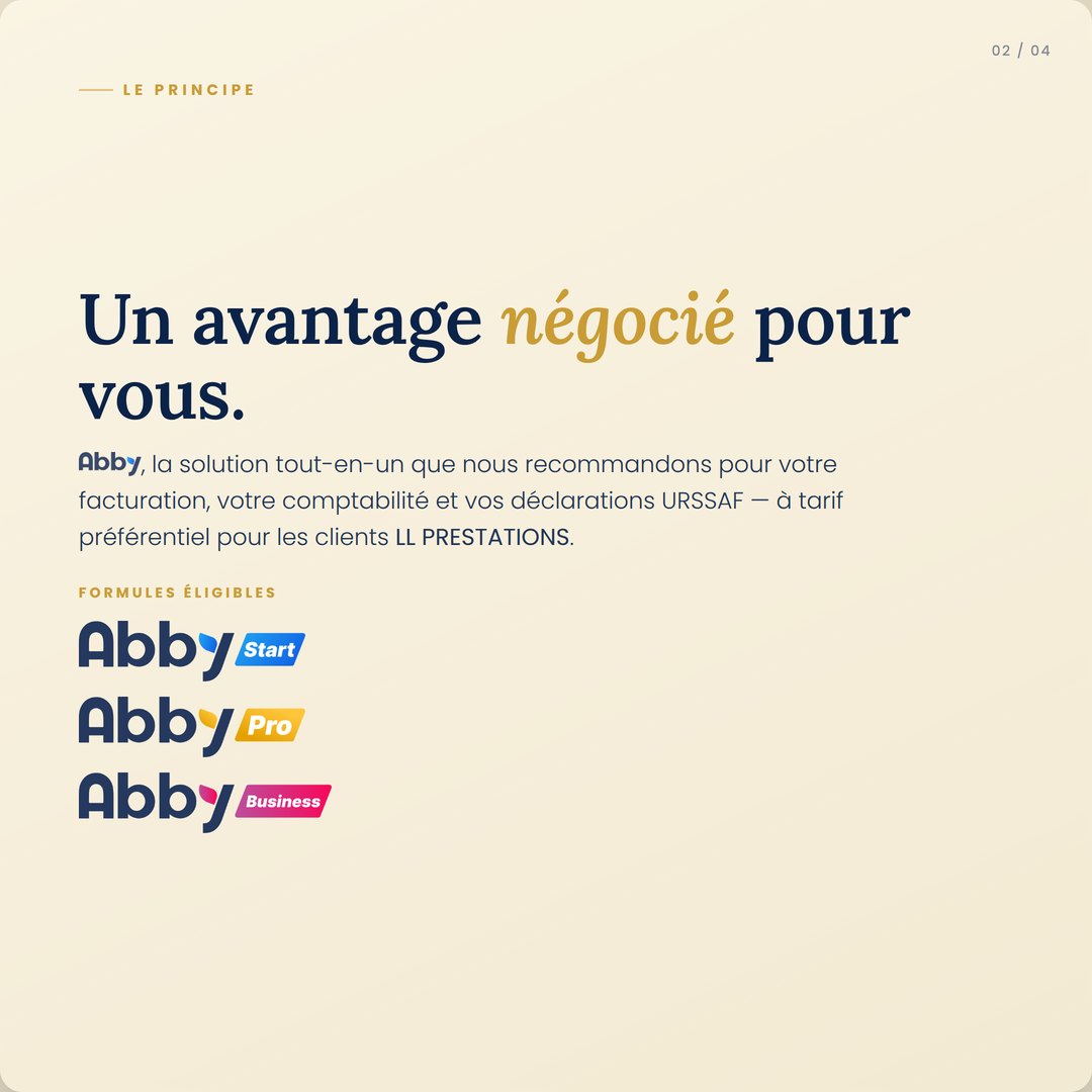 Un avantage négocié : Abby pour la facturation, la comptabilité et l'URSSAF à tarif préférentiel