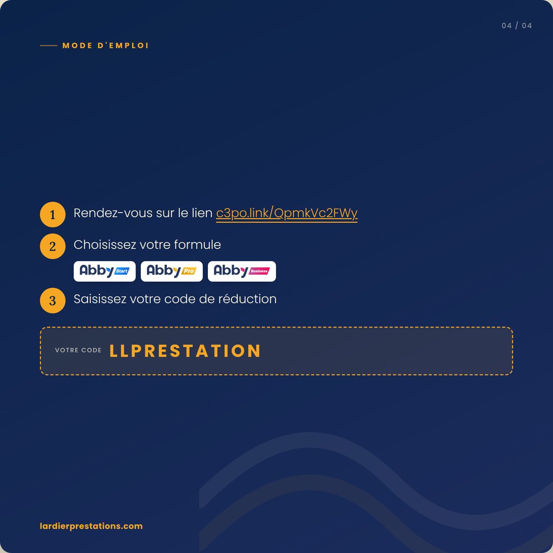 Mode d'emploi : rendez-vous sur c3po.link/QpmkVc2FWy, choisissez votre formule et saisissez le code LLPRESTATION